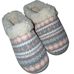 Women's Pink and Grey Cozy Slippers,House Shoes Hard Soles‎ Sz 36 / 37
